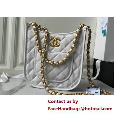 Chanel Calfskin  &  Gold-Tone Metal Hobo Handbag AS4532 White 2025